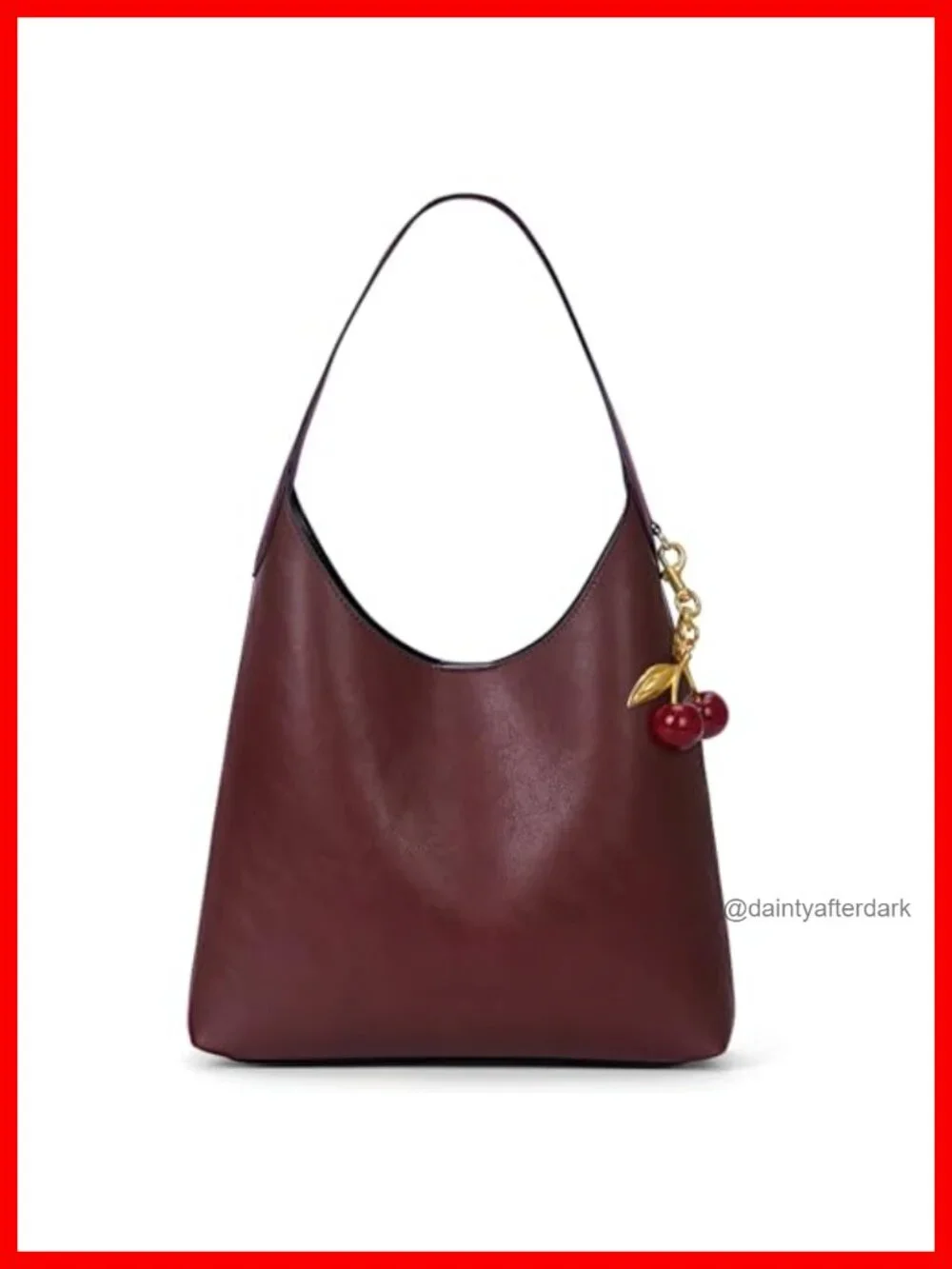 Faux Suede Hobo Bag Vegan Leather Shoulder Tote with Cherry Charm Slouchy